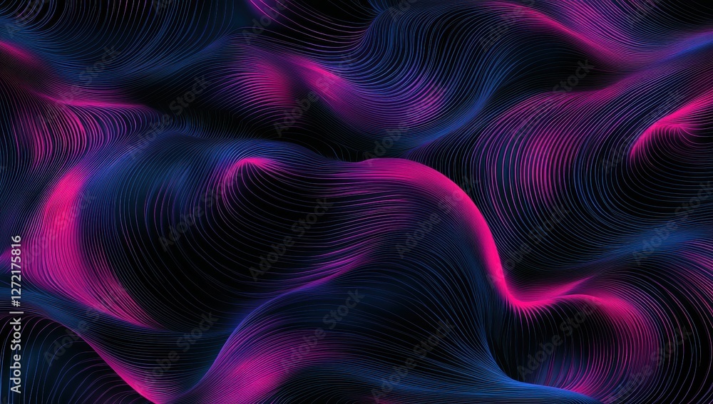 Obraz premium Abstract fluid waves in black and neon pink with a smooth, futuristic 3D effect