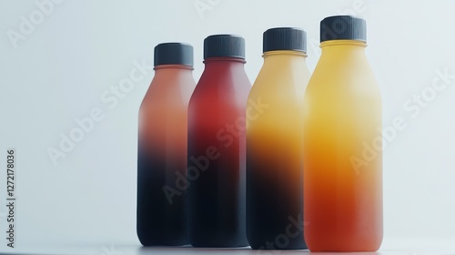 Cold-pressed juices in gradient-colored bottles photo