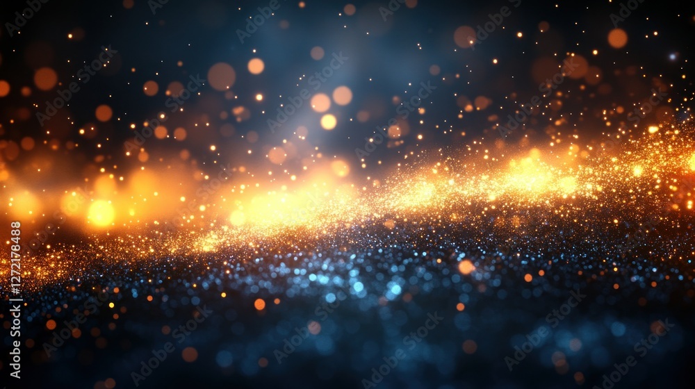 Obraz premium Glittering cosmic dust trail, dark background, bokeh, design