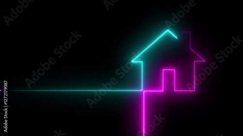 Neon line home icon. Neon line Cool linear animated home icon.