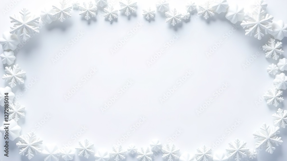 White snowflakes on a white background. Holiday ornament. Banner. There is space for text. White snowflakes on a white background. Holiday ornament. Banner. There is space for text.