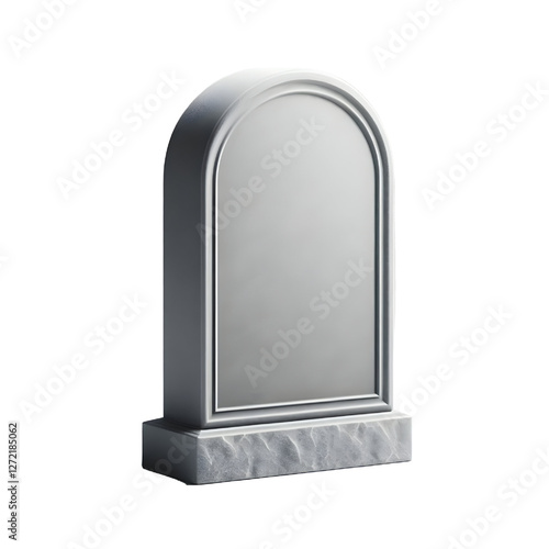 Simple Grey Headstone With Rounded Top, crafted from smooth stone, ideal for memorials or gravesites isolated on white background