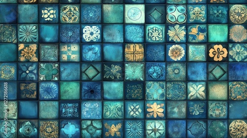 Wallpaper Mural Moroccan tile patterns in vibrant blues and greens Torontodigital.ca