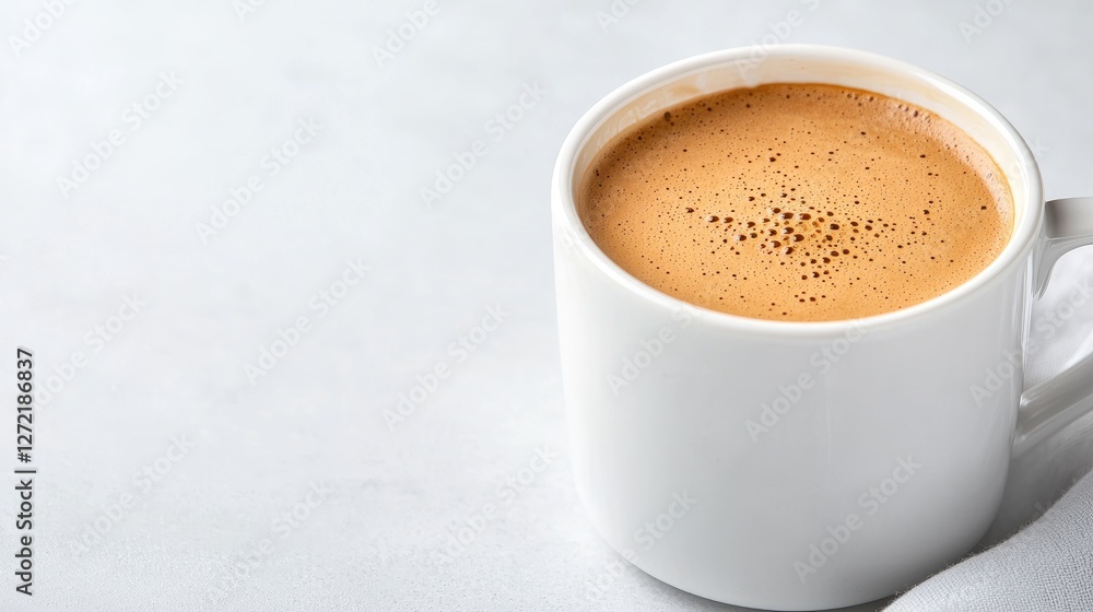 Close-up of espresso in white mug, marble background, morning coffee Close-up of espresso in white mug, marble background, morning coffee