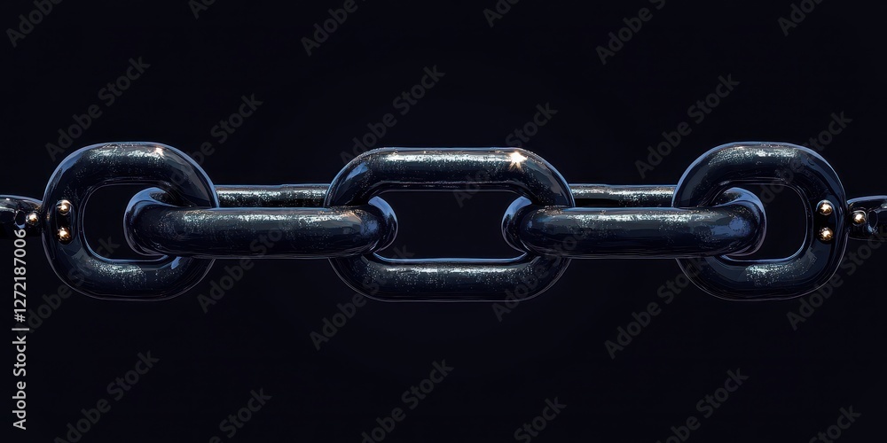 Close-up of a Durable Metal Chain Link with Polished Surface Appearing Against a Dark Background Highlighting Strength, Connection, and Stability Close-up of a Durable Metal Chain Link with Polished Surface Appearing Against a Dark Background Highlighting Strength, Connection, and Stability