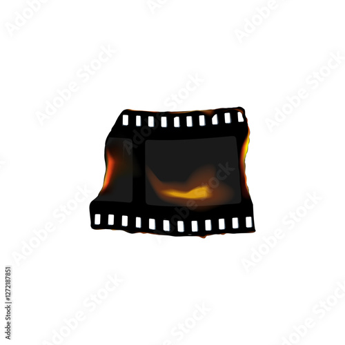 Old photo overexposed film strip torn piece burned texture, vintage cinematic roll frame light leak effect, damaged reel