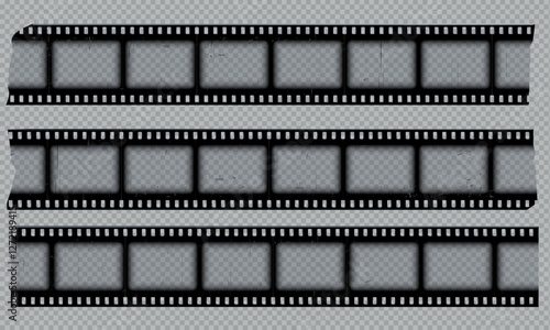 Vector illustration of a set of vintage pieces of photographic film with a distressed texture.