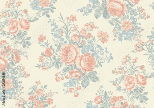 A beautiful Toile De Jouy vintage design with intricate wildflowers and romantic patterns, perfect for creating a classic and elegant atmosphere.