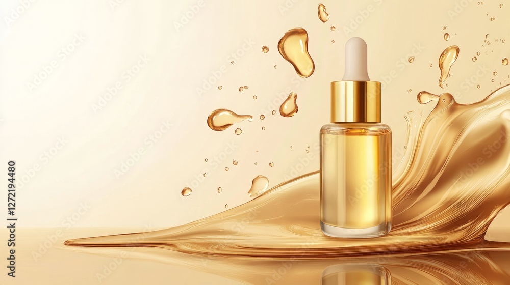 Naklejka premium Golden collagen serum drops, a skincare cosmetic liquid concept in vector illustration. 