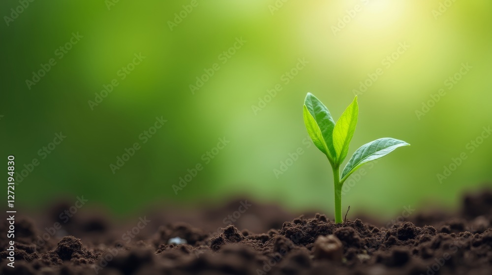 A close-up of a tiny sprouting plant emerging from rich, dark soil, with delicate leaves unfurling towards the sunlight A close-up of a tiny sprouting plant emerging from rich, dark soil, with delicate leaves unfurling towards the sunlight
