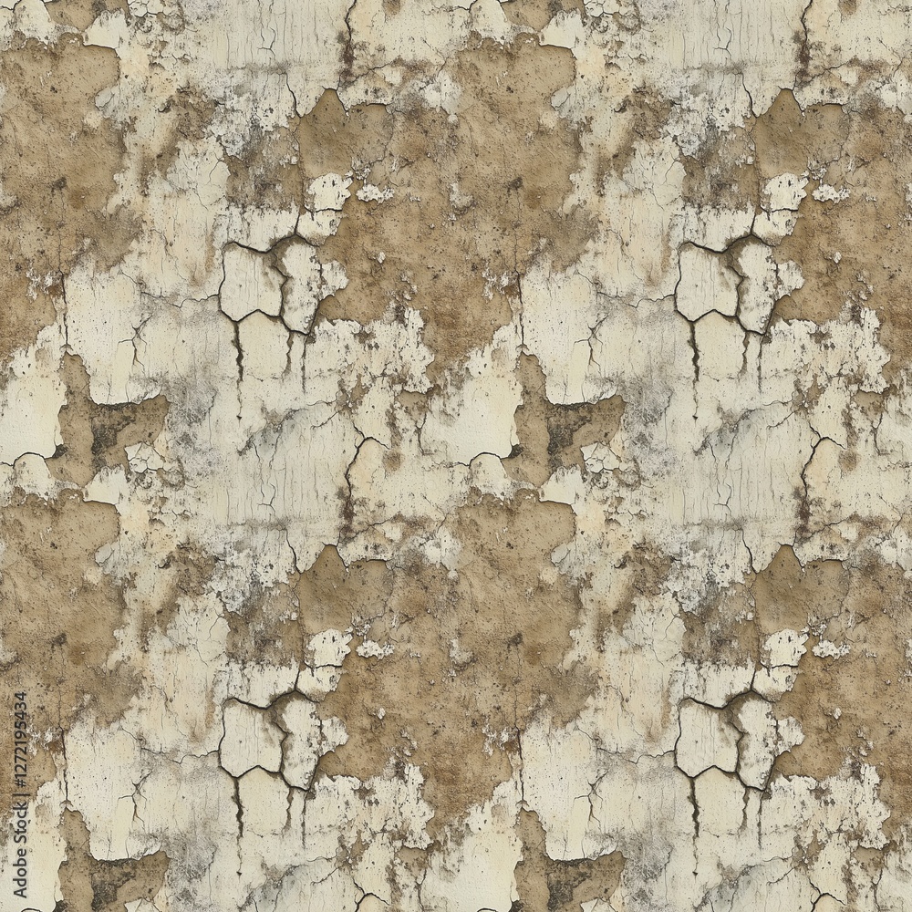 Obraz premium Texture of a wall with old plaster seamless pattern design. Old rough plaster background. Cement concrete background. The surface has old peeling paint. Raster bitmap illustration. AI artwork. 