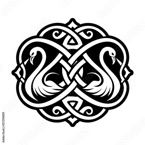A solid style icon of celtic swan symbol