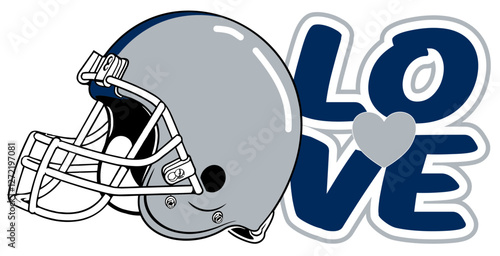 love - Navy blue and silver football player helmet, sport vector graphics, hockey, for street art - graffiti lettering typography - art illustration - multicolor - writen	