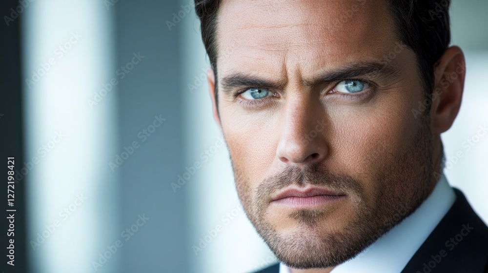 Obraz premium Confident man with intense gaze in professional attire indoors during daytime