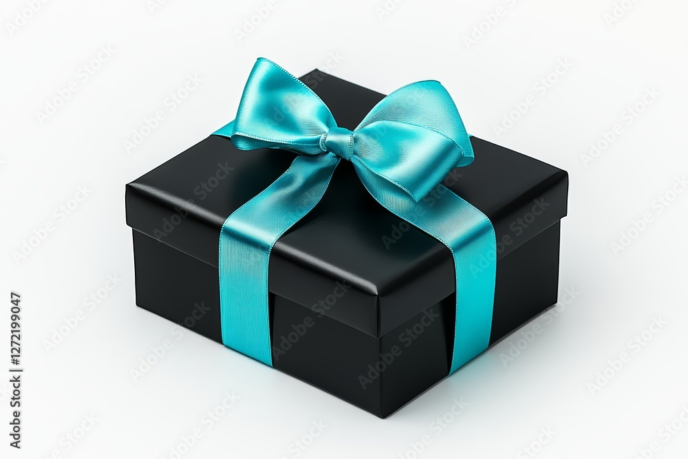 Black Gift Box with Blue Ribbon Black Gift Box with Blue Ribbon