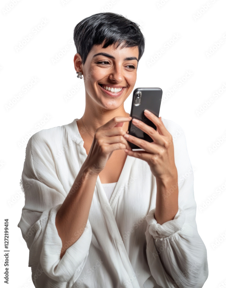 PNG Woman using a phone happy hair photo. PNG Woman using a phone happy hair photo.