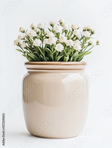 Elegant White Flowers in Stylish Ceramic Vase on Minimalist Background