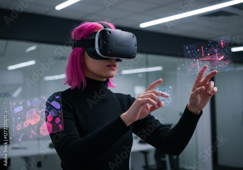 A person working with virtual reality and augmented reality tools, revealing the cutting-edge digital workflow of the future. photo