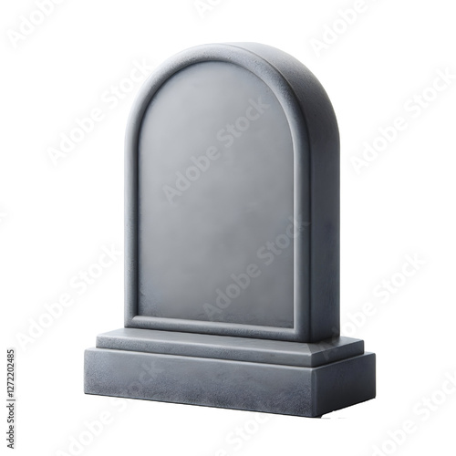 Simple Grey Headstone With Rounded Top, crafted from smooth stone, ideal for memorials or gravesites isolated on white background