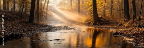 Obraz na płótnie Autumn Forest Magic, Minimalist Scene with Fog and Sunbeams w salonie