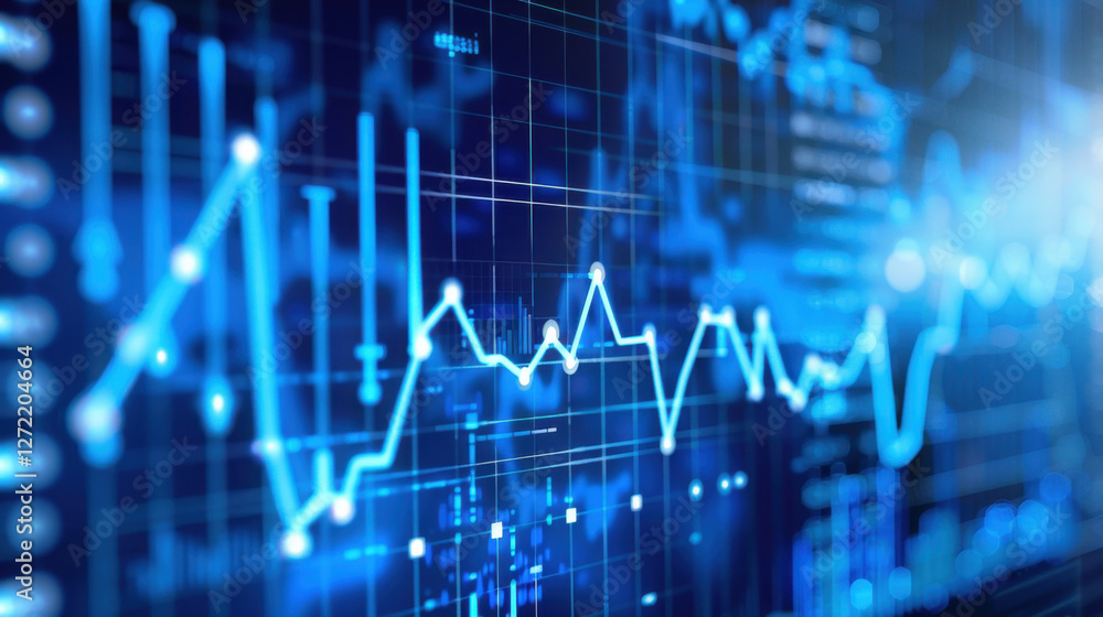 Digital data visualization with blue graphs and charts representing analytics and trends. image conveys sense of technology and modernity in data analysis Digital data visualization with blue graphs and charts representing analytics and trends. image conveys sense of technology and modernity in data analysis