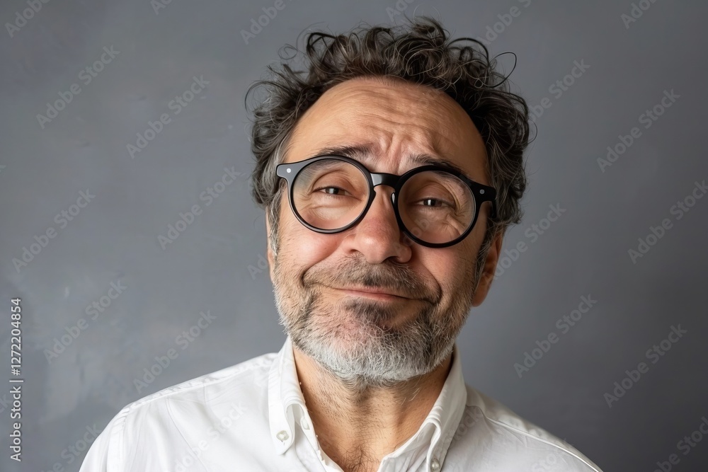 Obraz premium Facial Expressions of Happiness and Sadness on Man's Face set Against a Grey Background