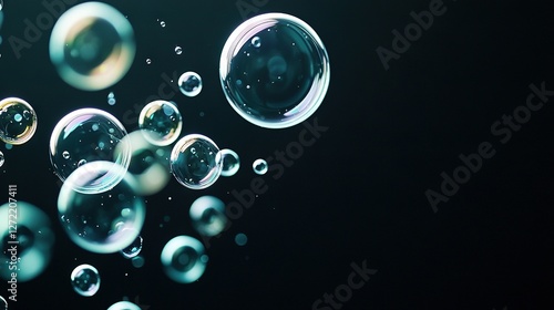 Wallpaper Mural   Black background with a cluster of transparent bubbles floating mid-air, casting reflections against the blackness Torontodigital.ca