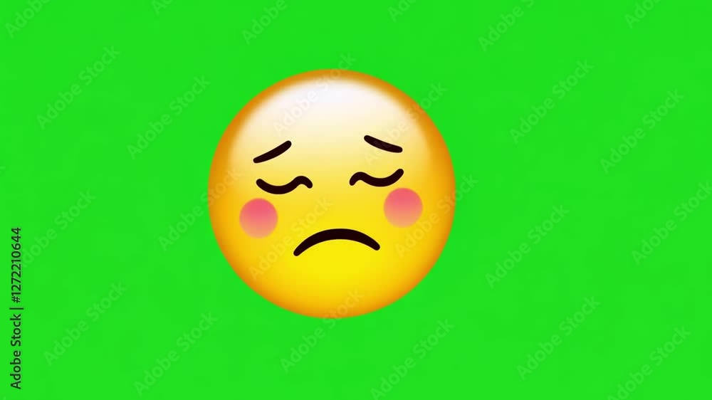 a yellow emoticon with closed eyes and a sad expression, set against a green background. Sad emoji animation a yellow emoticon with closed eyes and a sad expression, set against a green background. Sad emoji animation