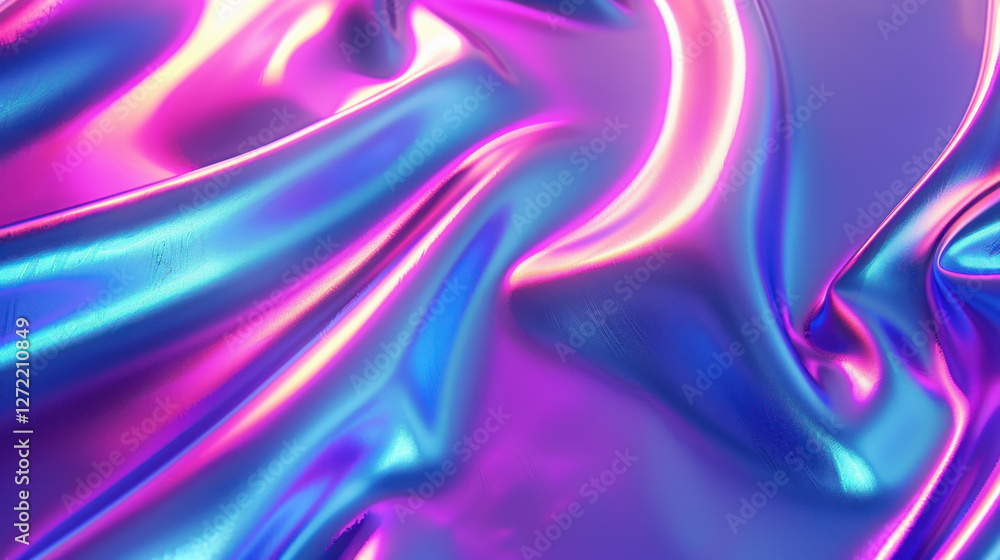 Obraz premium Vibrant satin fabric with iridescent colors of blue and pink, creating smooth and flowing texture. interplay of light enhances luxurious appearance