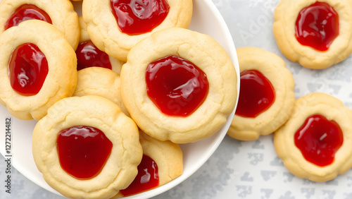 Delicious homemade thumbprint cookies with jam, freshly baked and perfect for dessert lovers, showcasing sweet treats for a special occasion or snack time photo