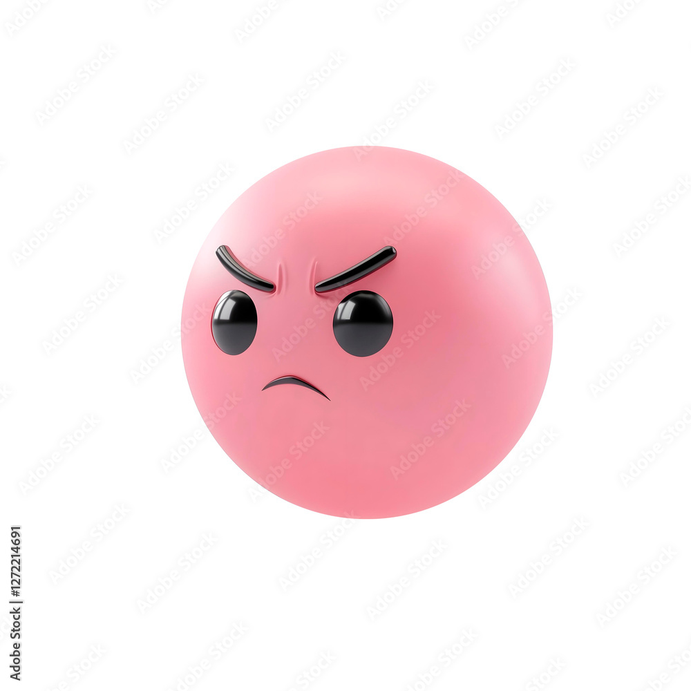 Fototapeta premium isolated pink 3d emoji angry face on plain background mad emoticons reaction icons