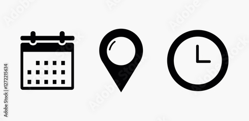 Time, date and address or location icons. Time, date and address vector collection