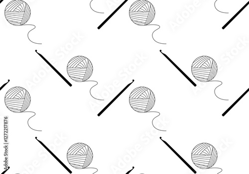 National Crochet Month. Crochet seamless pattern. Handmade background with copy space. Hobby and fun. Cute crochet pattern