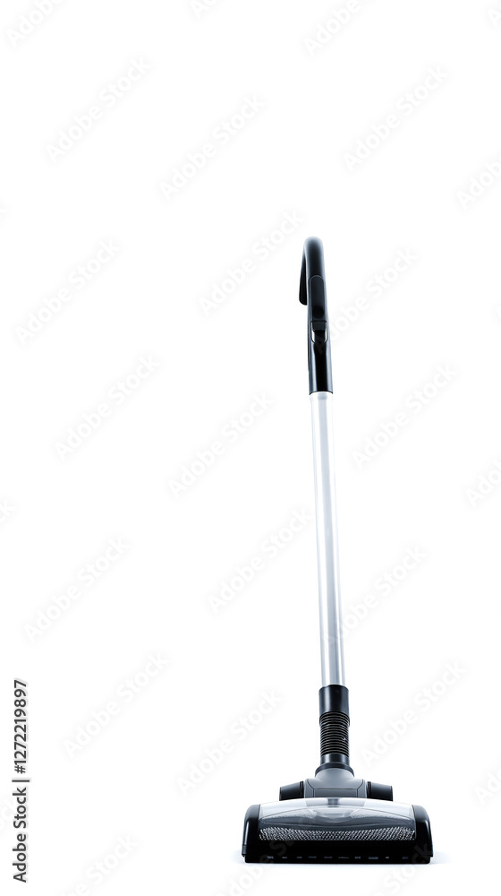 A black and silver vacuum cleaner on a white background A black and silver vacuum cleaner on a white background