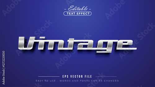 Elegant editable Vintage chrome text effect on blue background.