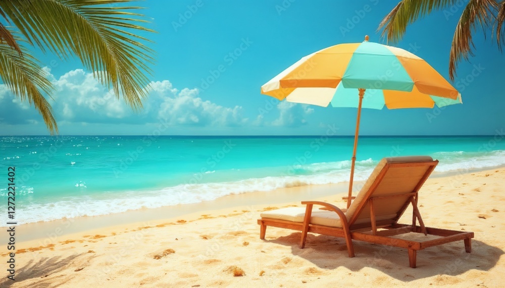 Sunny Beach Scene with Relaxation against Ocean Backdrop Sunny Beach Scene with Relaxation against Ocean Backdrop
