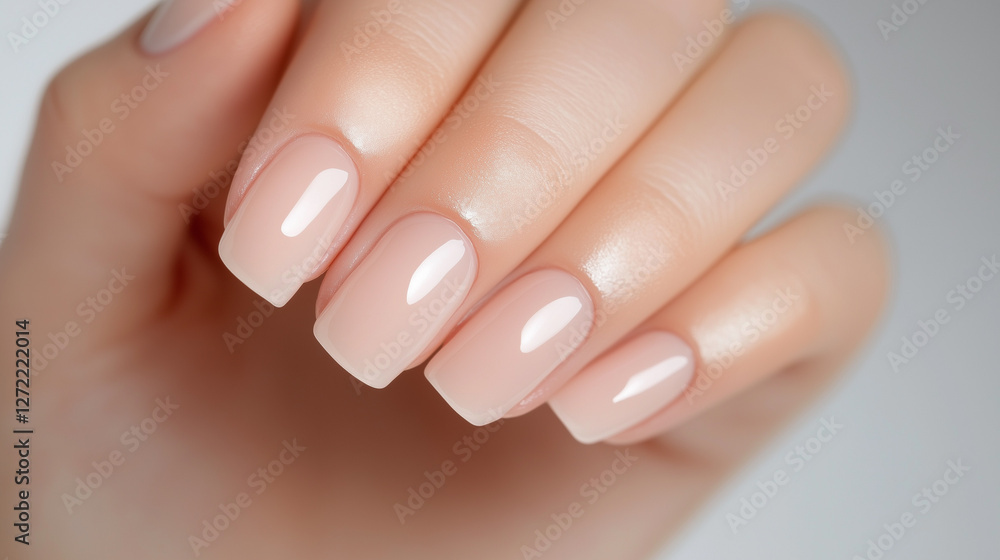 A clean, modern nude manicure on square-shaped nails, exuding simplicity and timeless beauty. A clean, modern nude manicure on square-shaped nails, exuding simplicity and timeless beauty.