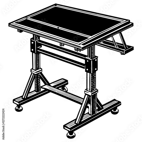 Furniture Adjustable Desk Vector Illustration – Cartoon, Clipart, and Line Art Design, Adjustable desk vector with white background – clipart, cartoon, and line art for digital use.