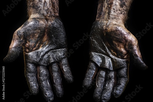 Wallpaper Mural Hands covered in black grime showcase the hard work and dedication of laborers in an industrial environment Torontodigital.ca