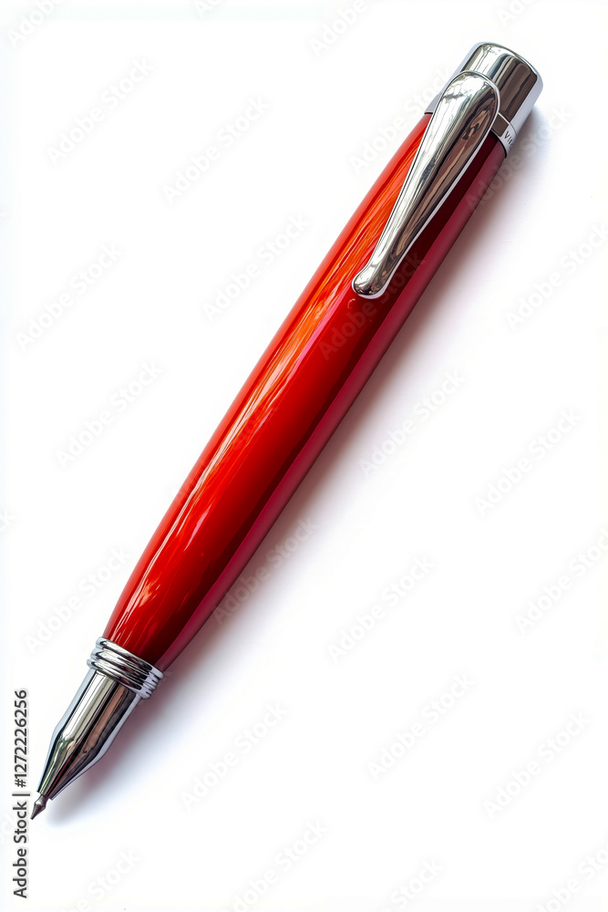 A red pen sitting on top of a white surface A red pen sitting on top of a white surface