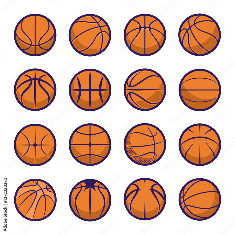 Basketball ball icons with various design styles and patterns Basketball ball icons with various design styles and patterns
