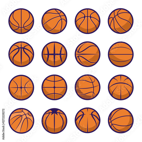 Basketball ball icons with various design styles and patterns