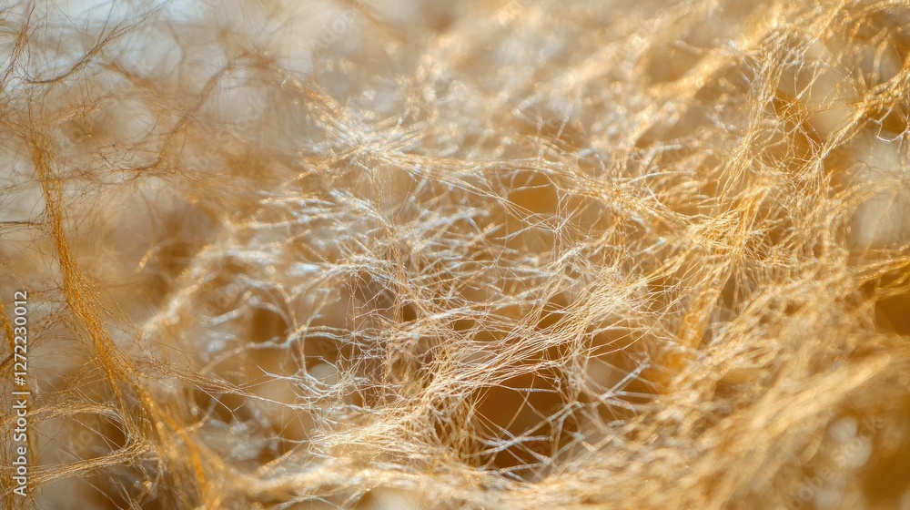 Intricate web, golden fibers, translucent texture. Intricate web, golden fibers, translucent texture.