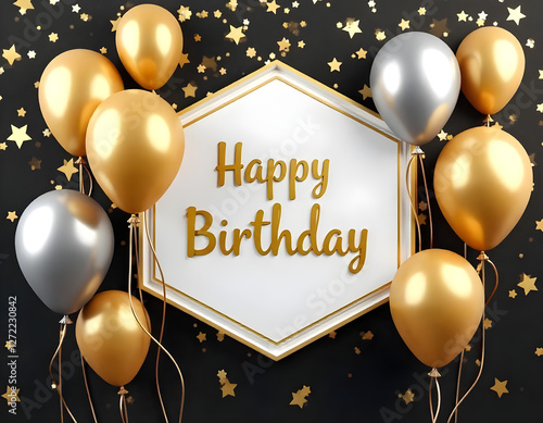 Wallpaper Mural Black Gold balloons happy birthday card with confetti vector, happy birthday card background, boy birthday template abstract, gold confetti
 Torontodigital.ca