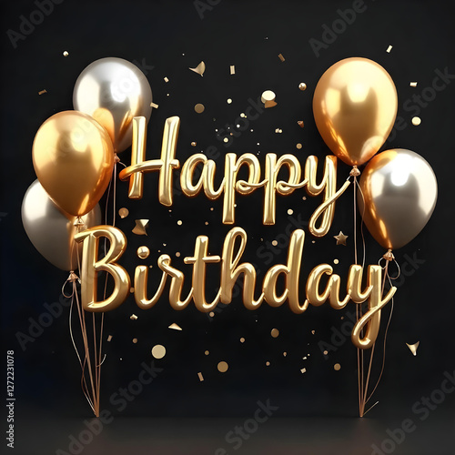 Wallpaper Mural Black Gold balloons happy birthday card with confetti, happy birthday card background, boy birthday template abstract, gold confetti

 Torontodigital.ca