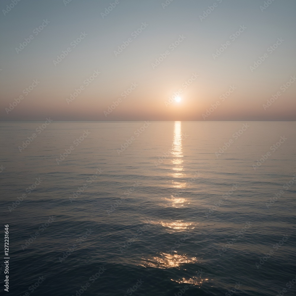 Naklejka premium Sunset on the sea. Soft Warmth Gradient Sunrays: Experience the soothing beauty of soft, warm gradient sunrays, perfect for enhancing any design project with a touch of tranquility and warmth.