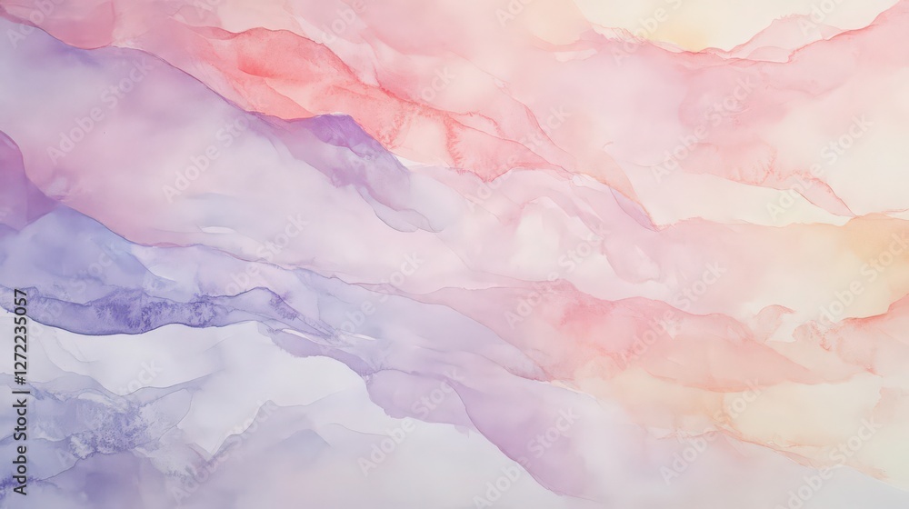 Fototapeta premium Delicate watercolor abstract painting in soft pastel hues with flowing lines