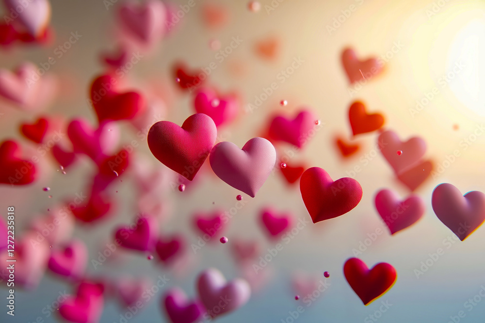 A bunch of red and pink hearts floating in the air A bunch of red and pink hearts floating in the air