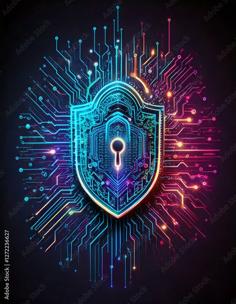 Fototapeta premium Data security graphic in neon colors. Cyber. Internet.