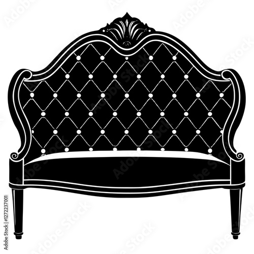 Tufted Headboard Vector Illustration - Cartoon, Clipart & Line Art on White Background, Tufted headboard vector illustration in cartoon, clipart, and line art styles on a white background.
